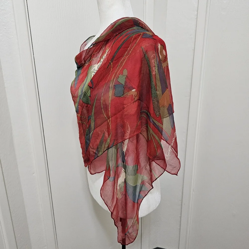 Chiffon Scarf Vintage Red Rooster Print Very Light And Airy Womens Retro - Picture 7 of 11